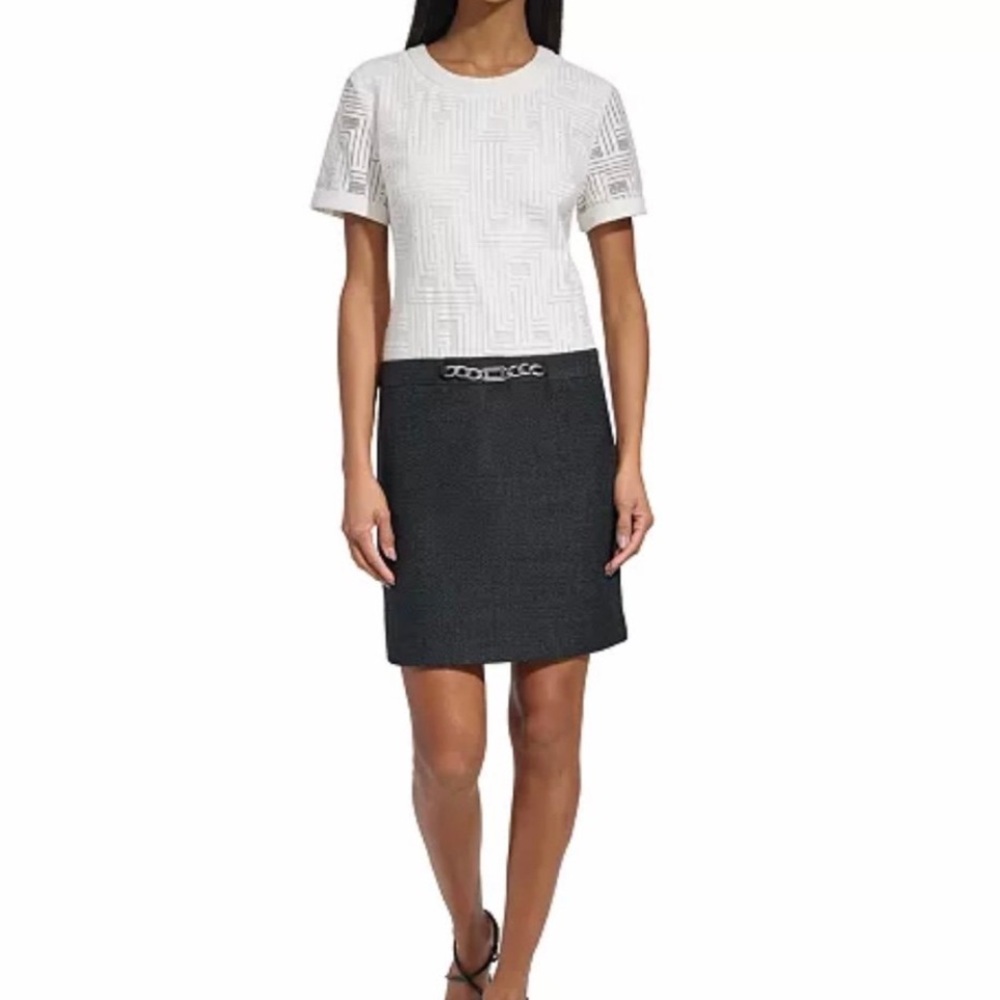 Karl Lagerfeld Paris Lace & Tweed Colorblock Sheath Dress – Size 8 – NWT